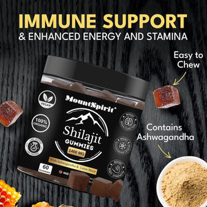 Pure Organic Himalayan Shilajit Gummies with Lion'S Mane Mushroom and Ashwagandha 3-In-1 Max High Strength by Mountspirit™,Fulvic & Humic Acid and 85+ Minerals, for Energy, Immunity & Focus