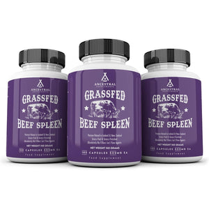 Ancestral Supplements Grass Fed Beef Spleen Supplement, 3000Mg Spleen Support Formula Promotes Immune, Iron, and Allergy Health, Non-Gmo, 180 Capsules