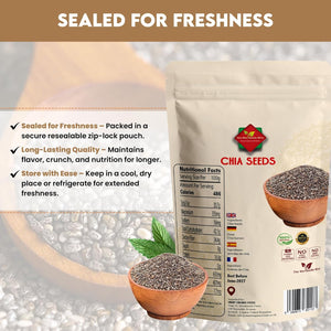 Chia Seeds 200G – 100% Natural, High in Omega-3, Fibre & Protein – Vegan, Gluten-Free, Raw Superfood – Ideal for Smoothies, Baking, Porridge, Salads – Resealable Pouch