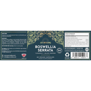 Ayurvediq Boswellia Serrata and Turmeric with Black Pepper Piperine Capsules – 60 Vegan Organic Turmeric Curcumin Capsules a Natural anti Inflammatory Supplement Joint Support - Ayurvedic Products