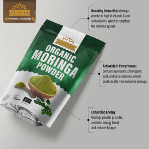 Ausha Organic Moringa Leaf Powder 500G - UK Certified Organic by Soil Association