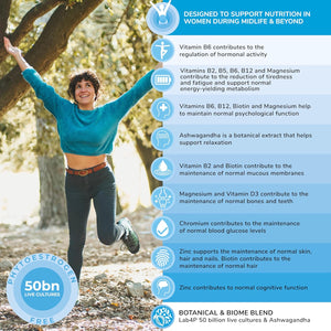 Health & Her Peri & Menopause Biome 50Bn Live Cultures Supplements for Women - Ashwagandha, Magnesium, Zinc - 1 Month Supply, 60 Capsules - Phytoestrogen Free