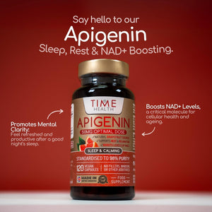 Apigenin - 50Mg X 120 Capsules - 98%+ Purity - Optimal Dose for Sleep & Relaxation Support - NAD+ Booster - Grapefruit Source - UK Made - GMP Standards - Zero Additives (120 Count (Pack of 1))