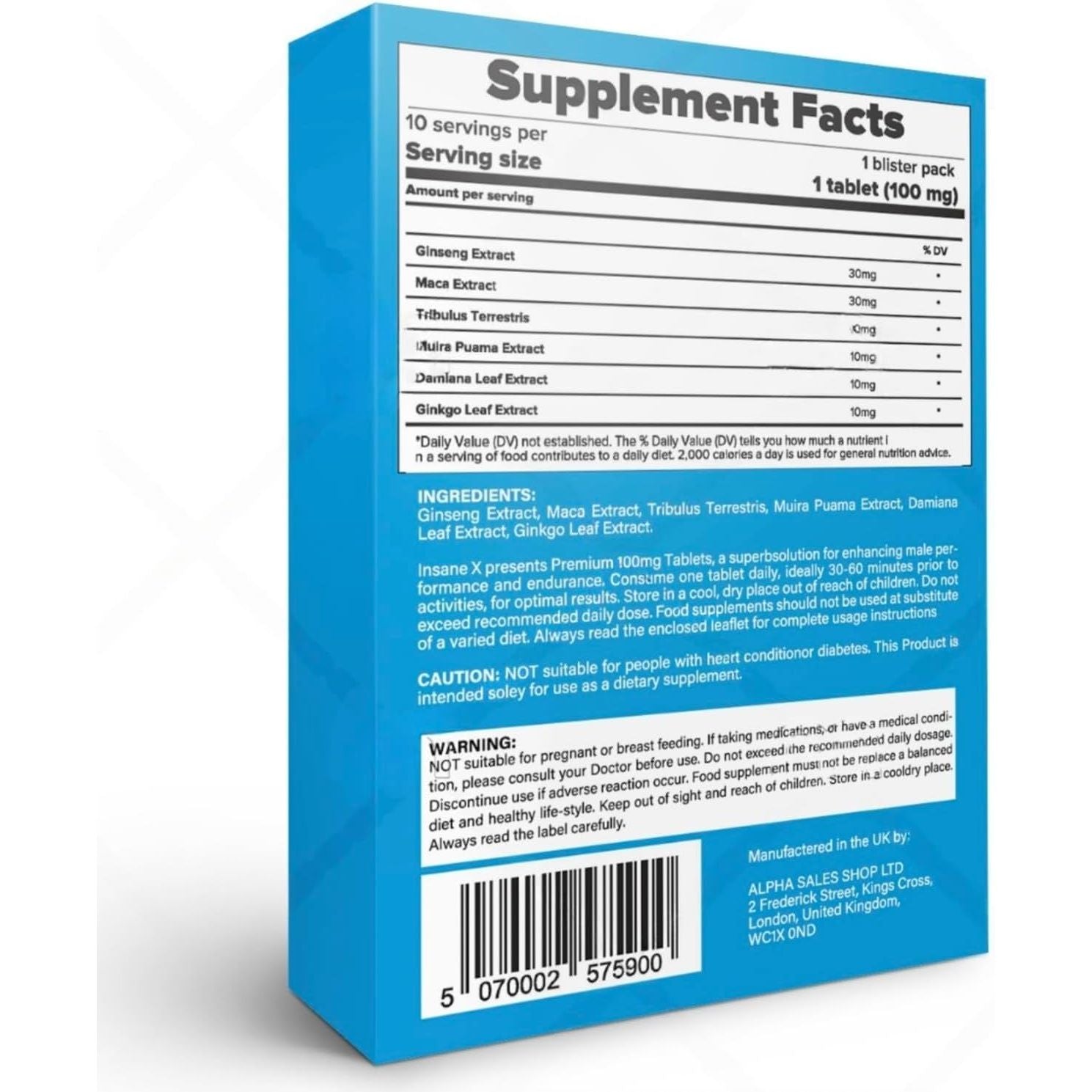 10 INSANE X Premium - Extra Strong Pills for Men UK - Natural Fast-Acting Maca Ginseng Tablets for Men - for Enhanced Performance