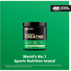 Optimum Nutrition Micronised Creatine Powder, 100% Pure Creatine Monohydrate Powder for Performance and Muscle Power, Unflavoured Shake, 186 Servings, 634 G