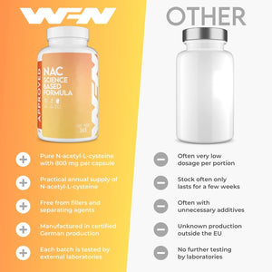 WFN Approved NAC 800 Mg per Capsule - N-Acetyl-L-Cysteine - 365 Capsules Annual Supply - Highly Dosed, Vegan, without Additives - Produced & Laboratory Tested in Germany