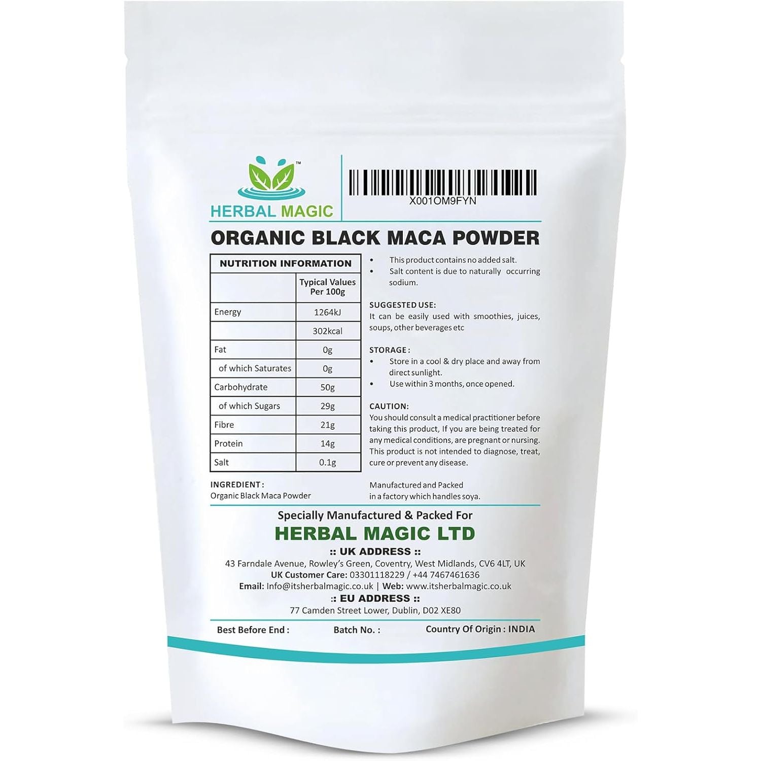 Herbal Magic Organic Black Maca Root Powder- Sparkle Your Smoothies, Milkshakes, Recipes- Naturally Sweet & Nutritive - Free from Fillers & Preservatives-100G