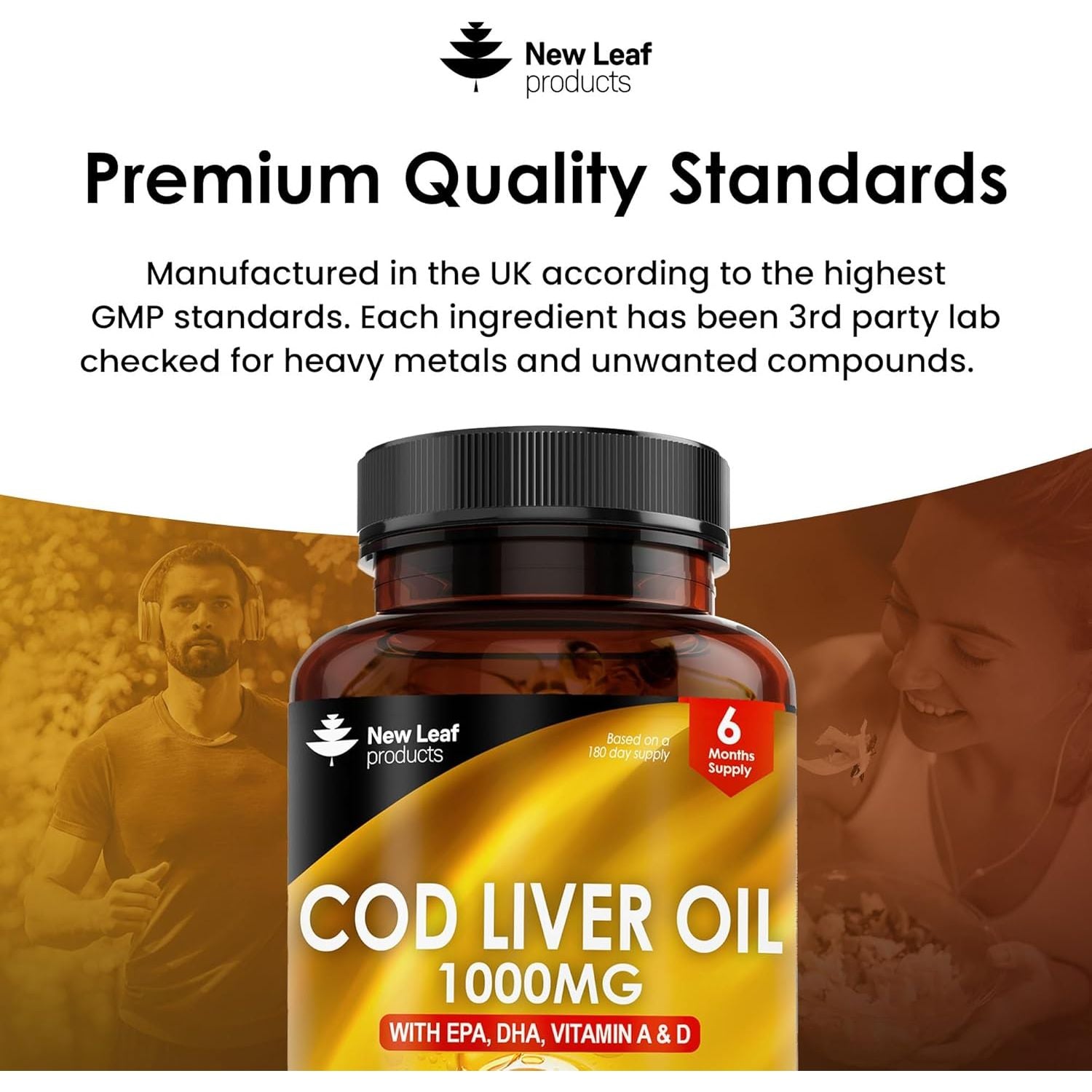 Cod Liver Oil Softgels 1000Mg - 180 Cod Liver Soft Gels High Strength Softgels- Cod Liver Oil Rich in Omega 3 EPA DHA Fatty Acids + Vitamins a & D, High Strength Fish Oil - UK Made, by New Leaf