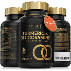 7-In-1 Turmeric and Black Pepper Capsules W/Glucosamine and Chondroitin High Strength | Made in the UK | High Absorption Tumeric Supplement | Glucosamine Sulphate & Turmeric Tablets | 120 Capsules