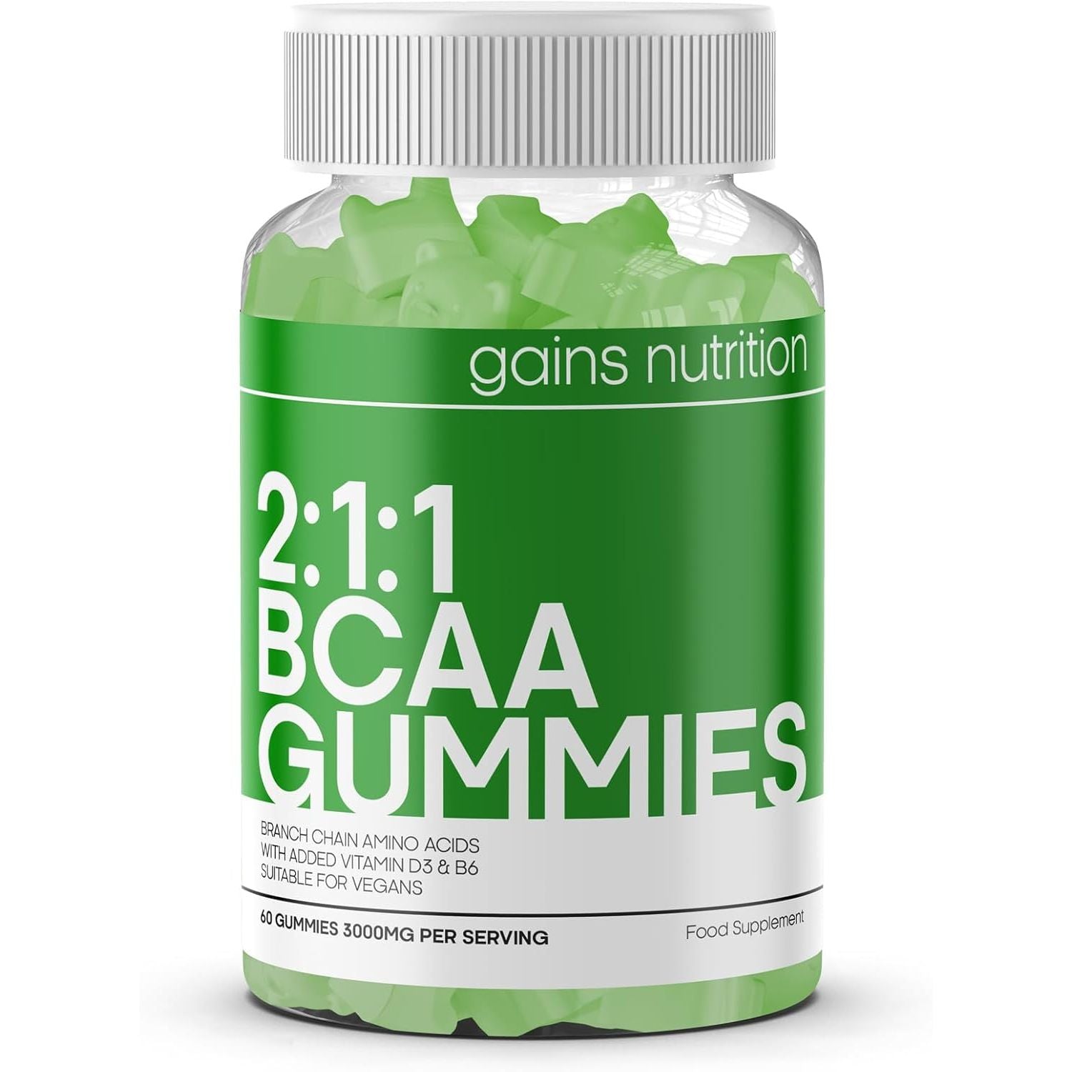 GN BCAA Gummies | 60 BCAA Amino Acid Supplements - 1000Mg Branch Chain Amino Acids per Serving - L-Leucine, L-Isoleucine & L-Valine | Apple Favour, Non-Gmo & Suitable for Vegans and Vegetarians