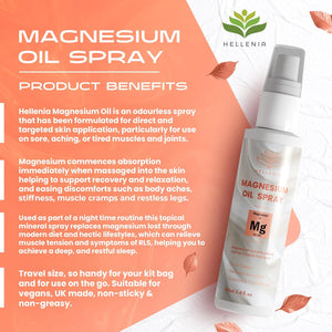 Magnesium Oil Spray 100Ml | Natural Repair Magnesium Spray for Sleep, Restless Legs, Sore Muscles | Menopause Relief | Vegan | by Hellenia