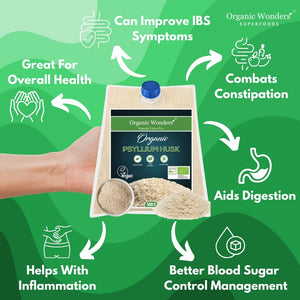 Organic Psyllium Husk Powder (500G) | 99% Pure | High in Fibre | Digestive Support, Regularity & Weight Management | 100+ Servings | Gluten-Free | Premium for Baking by Organic Wonders®