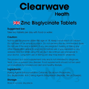 High Strength Zinc Tablets 50Mg in Bisglycinate | 400 Vegan Tablets | 6+ Months Supply | High Absorption Zinc Supplements for Men and Women | by Clearwave Health