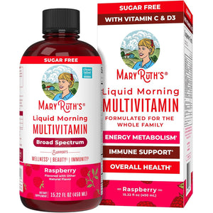 Maryruth Organics, Liquid Morning Multivitamin Essentials+, Essential Vitamins & Minerals, Sugar Free, Raspberry Flavour, 450Ml, Vegan, Gluten Free
