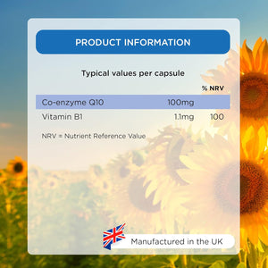 Healthspan Coenzyme Q10 100Mg | 60 Capsules | Supports Heart Health & Energy Metabolism | Added Vitamin B1 | All Natural Coq10 Fermented for Optimum Purity | Sunflower Oil Base | Vegan