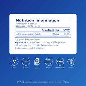 Pure Encapsulations Iodine (Potassium Iodide) 225 UG - Hypoallergenic Supplement Supports Metabolism, Healthy Skin and Thyroid Function - 60 Vegetarian Capsules