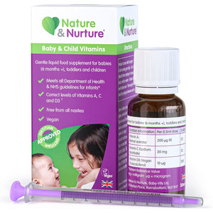 Award Winning Nature & Nurture Baby & Child Vitamins. the Vegan-Friendly Gentle Liquid Multivitamin Drops for Babies, Toddlers and Children. Made in the UK. 60 Doses.