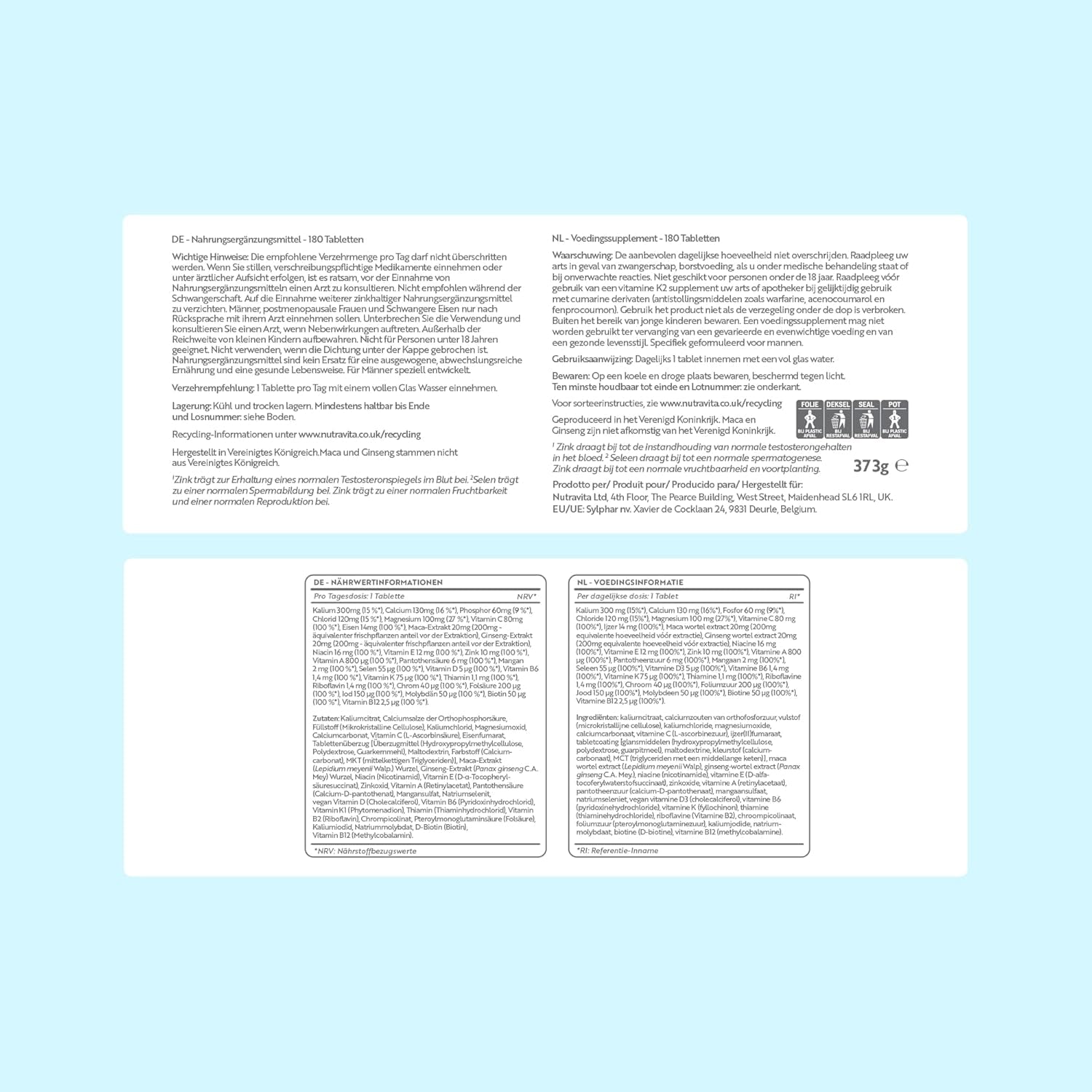 Men'S Multivitamins and Minerals - 25 Essential Active Vitamins and Minerals with Added Maca Root and Panax Ginseng - Multivitamin Tablets for Men - 180 Vegan Tablets - Made in the UK by Nutravita