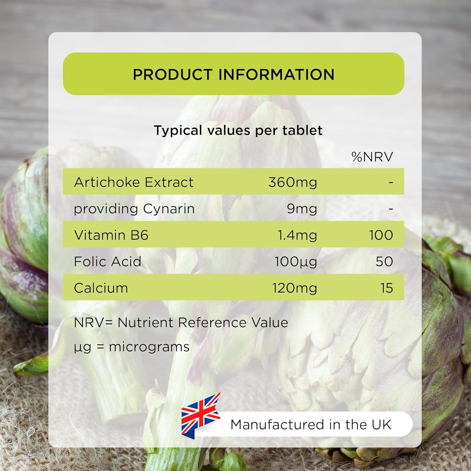 Healthspan Artichoke Extract 360Mg (120 Tablets) | Supports Digestion & Liver Health | High Strength Vegan Artichoke Tablets with 7.2Mg of Cynarin | with Calcium, Folate & Vitamin B6 | Vegan