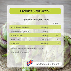 Healthspan Artichoke Extract 360Mg (120 Tablets) | Supports Digestion & Liver Health | High Strength Vegan Artichoke Tablets with 7.2Mg of Cynarin | with Calcium, Folate & Vitamin B6 | Vegan