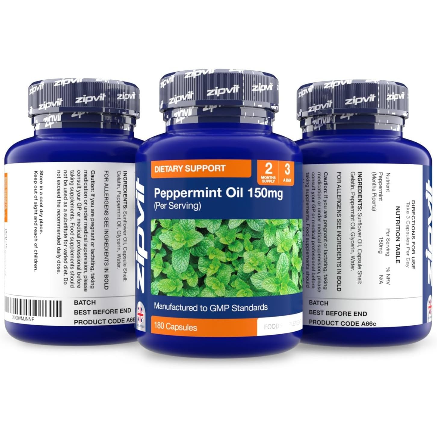 Zipvit Peppermint Oil Capsules 150Mg, 180 Peppermint Capsules