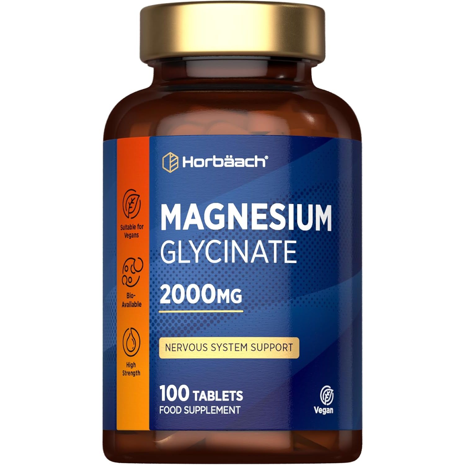 Magnesium Glycinate Supplement | 2000Mg | 100 Vegan Tablets | High Strength Providing 400Mg of Elemental Magnesium | by Horbaach