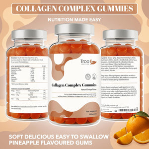 Troo Health Care Collagen Complex - 90 Natural Orange Gummies - One per Day Hydrolysed Collagen with Biotin, Vitamin C & Selenium - Three Months Supply – Healthy Skin & Hair for Men & Women