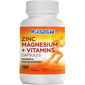 Magnesium Supplement MGSPORT with Zinc,Vitamins B6, B9, D, E - Immune Support, Muscle Recovery, EZ on Stomach - 120 Capsules