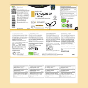 Organic Fenugreek Capsules - up to 8 Months of Supply and 2250Mg, 240 Capsules 100% Pure Fenugreek Powder - Soil Association Certified, Vegan Supplement, Made in the UK by Nutravita