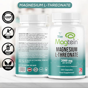 Vinco Magtein® Magnesium L-Threonate Supplement - 120 High Strength Magnesium L Threonate Capsules - 2000Mg Bioavailable Form of Magnesium per Serving - Non-Gmo & Gluten Free – Made in the UK