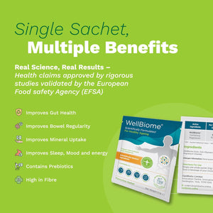 Prebiotic Fibre Complex for Gut Health by Wellbiome – Probiotic Support, Digestive Wellness, Immune System Support – Magnesium for Anxiety, Mood & Energy – 30 Servings