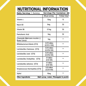 Probiotics Gummies for Adults and Kids - 60 Gummies - Vitamin C, B3, B5, B6 - UK Made Sash Vitality - Gut Health - Immune System Support - Digestive Support - Supports Oral Health (Pineapple Flavour)