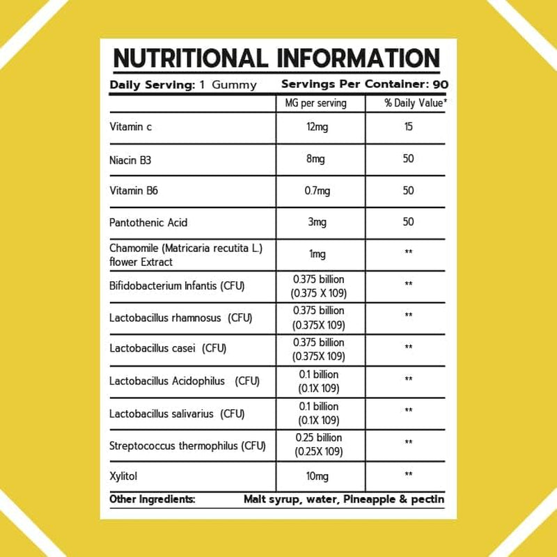 Probiotics Gummies for Adults and Kids - 60 Gummies - Vitamin C, B3, B5, B6 - UK Made Sash Vitality - Gut Health - Immune System Support - Digestive Support - Supports Oral Health (Pineapple Flavour)