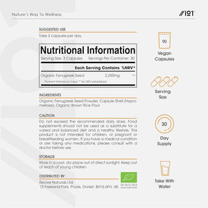 Organic Fenugreek 2250Mg - High Strength Fenugreek Supplement – 90 Vegan Capsules (30 Days Supply) – Resealable and Recyclable Pouch by Alpha01