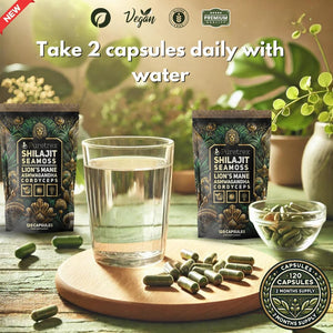 Shilajit Seamoss Capsules with Lion'S Mane, Ashwagandha, and Cordyceps – 120 Vegan Capsules for Energy, Focus, and Wellness