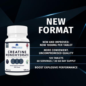 Creatine Monohydrate Tablets by Opal Fitness – Easy to Swallow Vegan Tablets - Scientifically Proven to Increase Muscle Strength, High Intensity Explosive Energy, and Build Lean Muscle Mass
