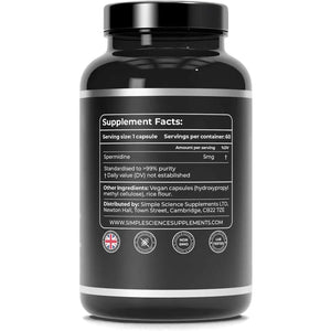 Ultra Pure SPERMIDINE | 60 Servings | 99% Pure Spermidine Content | 5Mg per Capsule | Anti-Ageing & Longevity Supplement | Lab Tested | 100% Natural and Non-Gmo