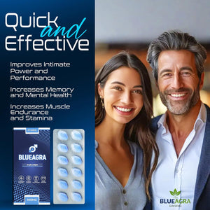 Blueagra Ginseng Tablets for Men – 20 Count | 100 Mg per Tablet | Natural Vitality & Stamina Support | Mineral Complex | Fast Acting | Made in UK