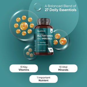 Multivitamin Tablets for Women & Men - 27 Essential Nutrients - 400 Small Tablets