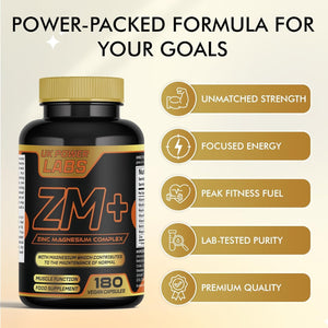 ZM+ Zinc Magnesium B6 Supplement for Men – High Strength ZMA Complex for Sleep, Testosterone & Muscle Recovery – 180 Vegan Capsules