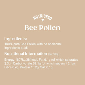 Nutriseed Bee Pollen 100G - Nutrient Rich Complete Superfood with Vitamins, Minerals, Amino Acids & Fatty Acids, Rich in Protein & Antioxidants, 100% Natural, Gluten-Free, Sourced from Spain