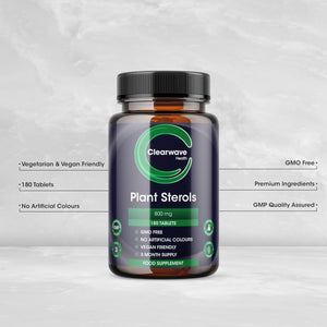 Plant Sterols 800 Mg - 180 Tablets - High Concentration - Helps Maintain Normal Cholesterol Levels - Suitable for Vegans - GMP Product - from Clearwave Health