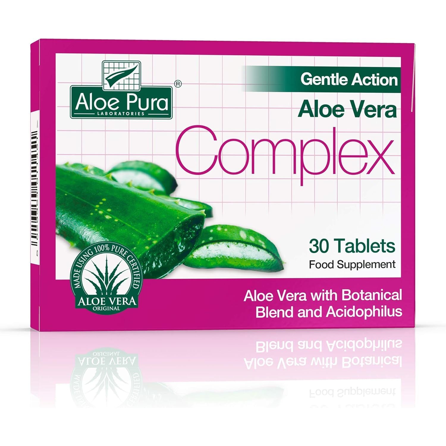 Aloe Pura Aloe Vera Gentle Action Complex Tablets , Natural , Vegetarian , Cruelty Free , Food Supplement, Botanical Blend , 30 Tablets