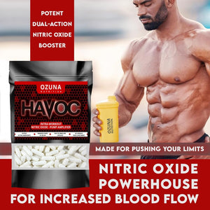Havoc Nitric Oxide Supplement with L Arginine & Citrulline Malate for Muscle Growth, Pumps, Vascularity, & Energy - Extra Strength Pre/Intra Workout N.O. Booster & Muscle Builder - 60 Capsules