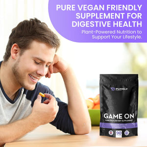 Purely Proud Game on – Fibre Rich Supplement for Bottoms | Stay Ready with Psyllium Husk, Probiotics, Peppermint | Supports Digestion, Gut Health & Clean Confidence | Vegan | 90 Capsules | Made in UK