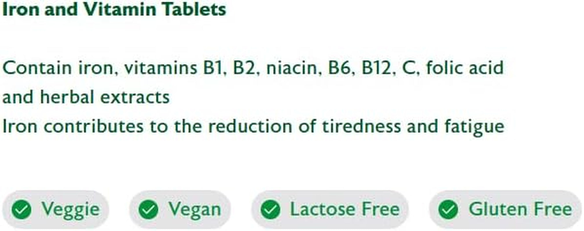 Flora Iron and Vitamin Supplement, Gluten-Free, Lactose-Free - 84 Vegan Tablets (Pack of 2) 168 in Total