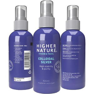 Higher Nature - Colloidal Silver - Purified Water with Premium Grade Silver - Antiseptic Spray, Disinfectant Spray, Colloidal Silver Spray - 100Ml