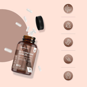 Glucomannan Capsules from Konjac Root - 180 Glucomannan Powder Capsules - with Choline, Chromium, Vitamin D3 & Vitamin B3 - Non-Gmo, Gluten-Free & Vegetarian-Friendly - 1 Month Supply - Made in the UK