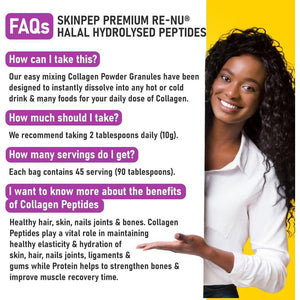 Skinpep Collagen Powder Support with 400mg Vitamin C, 8 Essential Amino Acids, Halal Certified, 450g Bovine Collagen Supplement.