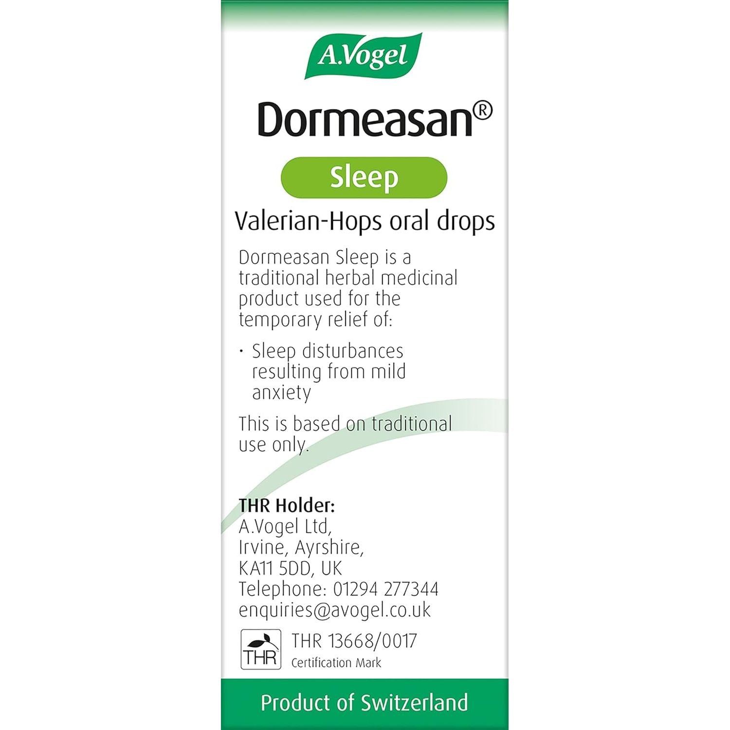 A.Vogel Dormeasan Sleep Valerian-Hops Oral Drops | Just Take 30 Drops before Bedtime | 58 Days of Supply | Sleeping Aid | Extracts of Fresh Valerian Root | 50Ml